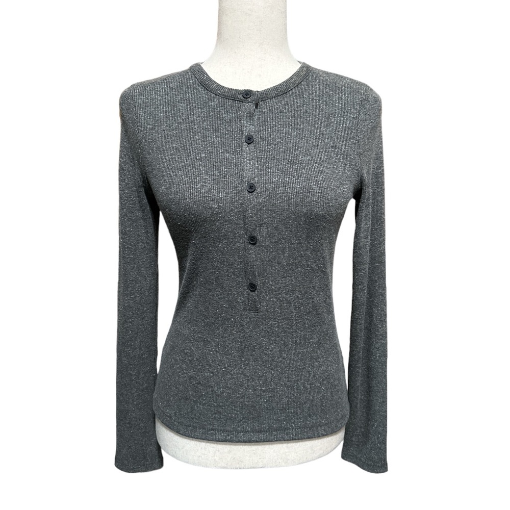 Madewell Ribbed Henley Tee in Heather Charcoal